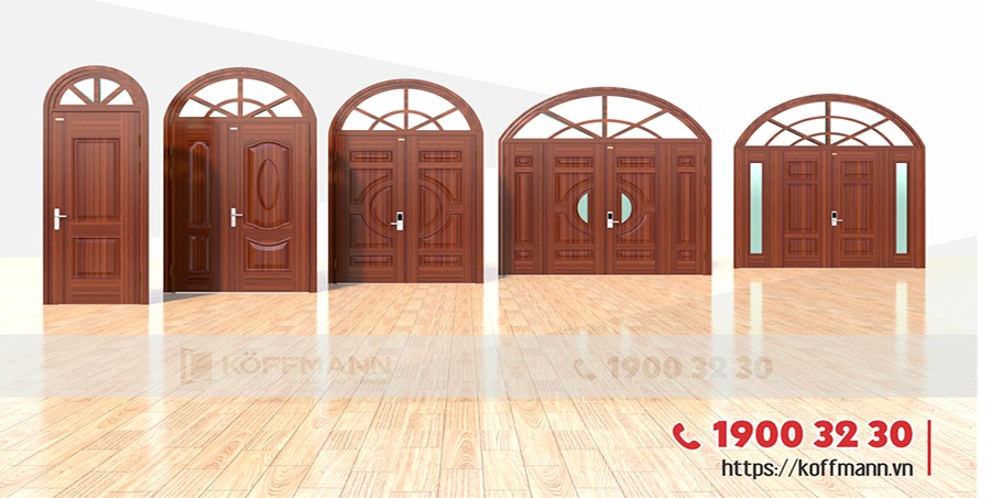 Những mẫu thiết kế cửa thép vân gỗ hình vòm sang trọng, đẳng cấp